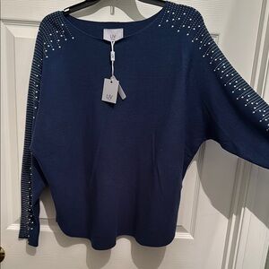 LIV Navy Sweater with Studded Sleeves